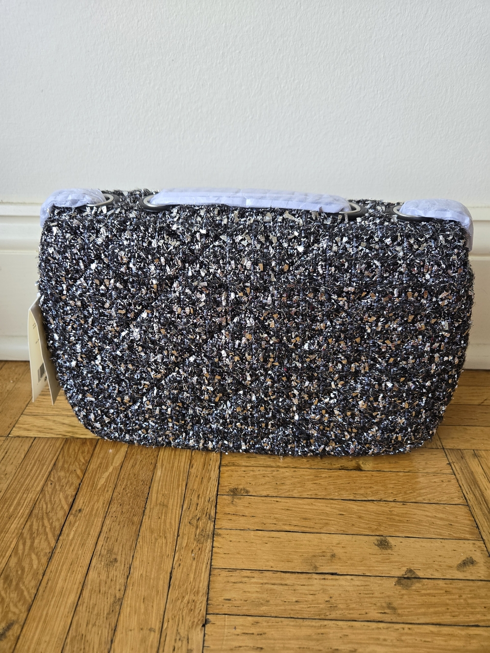 Brand New Tory Burch Black Sparkle Tweed Willa Shoulder Bag - Picture 2 of 4